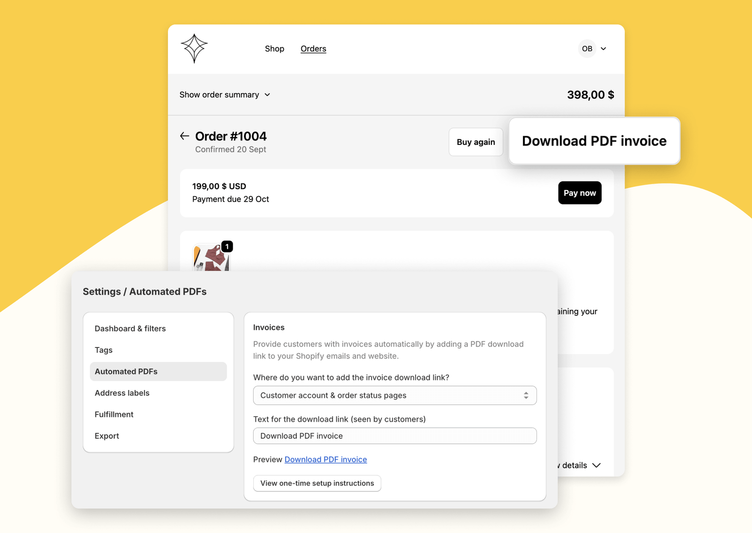 PDF Invoice Downloads in Customer Account & Order Status Pages
