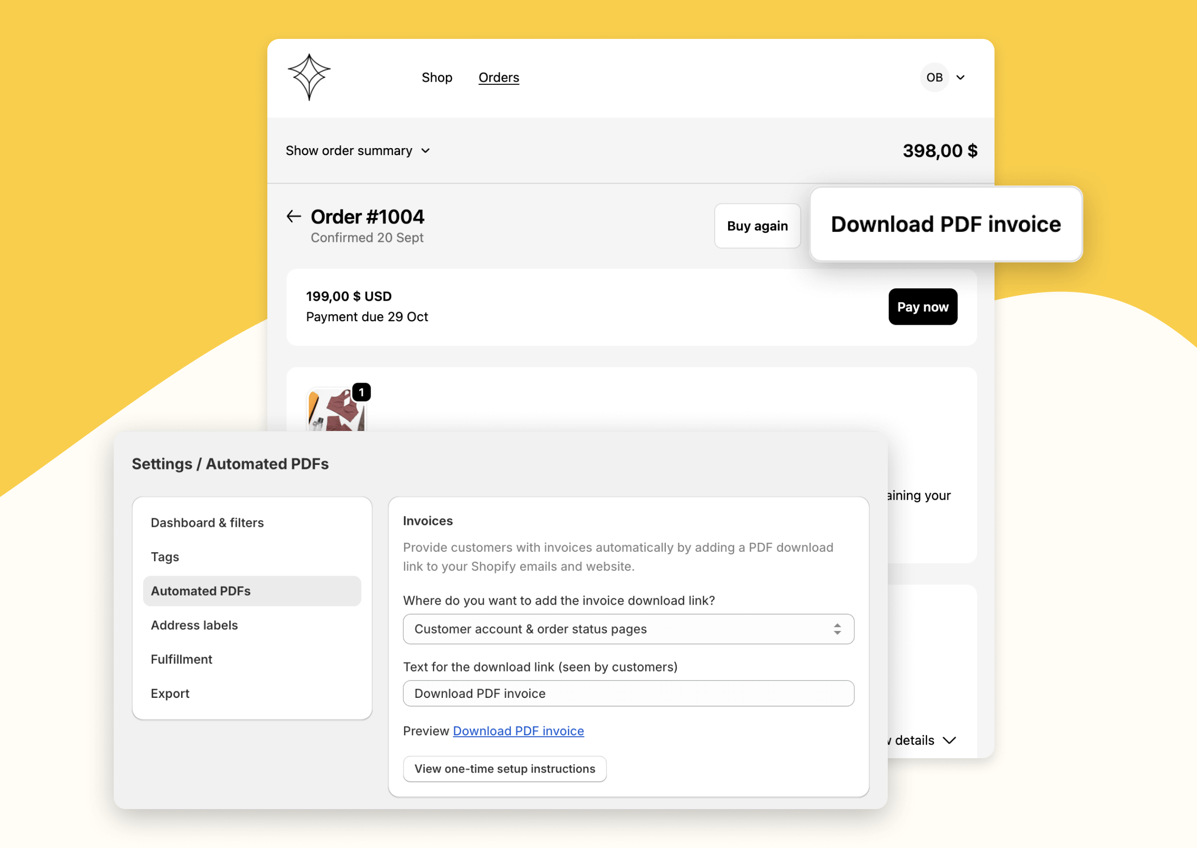 PDF Invoice Downloads in Customer Account & Order Status Pages