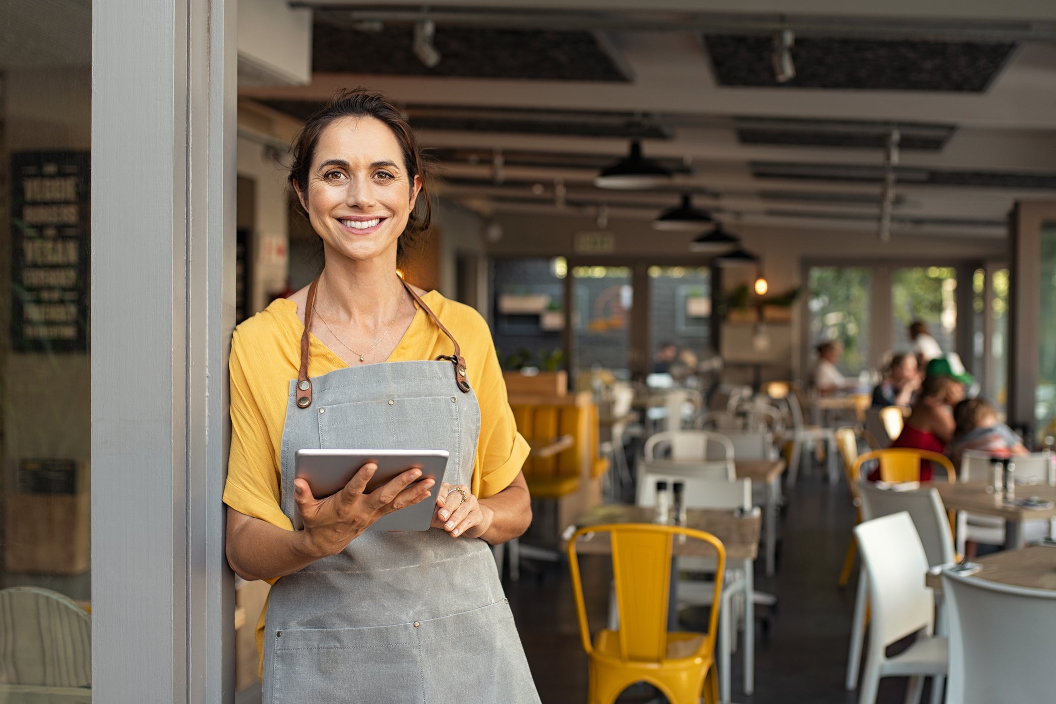 woman with ipad