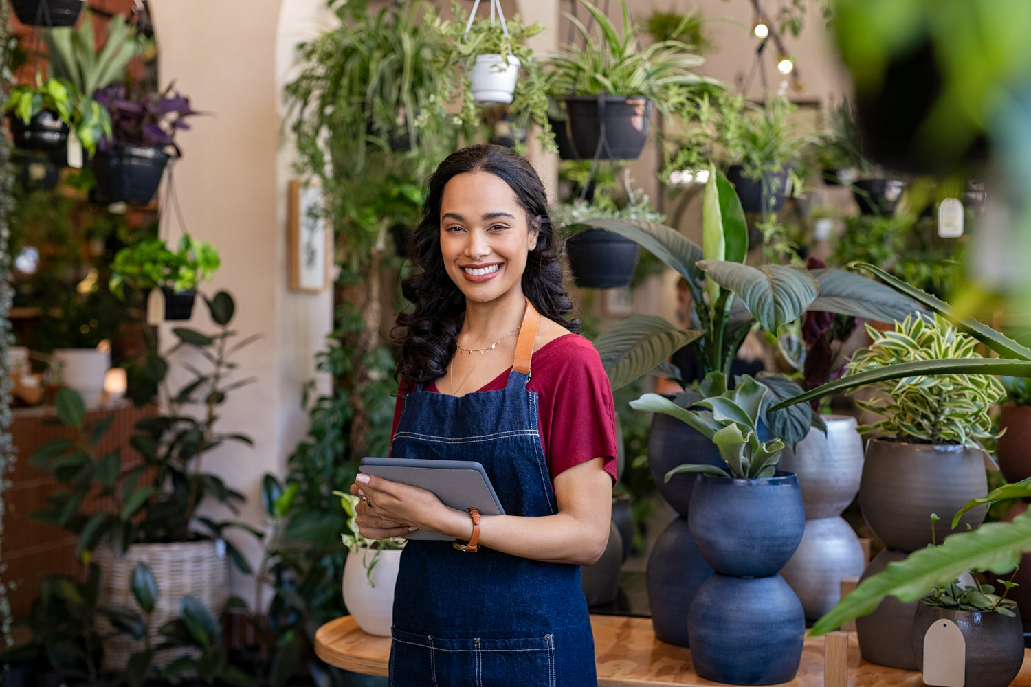Woman working and smiling