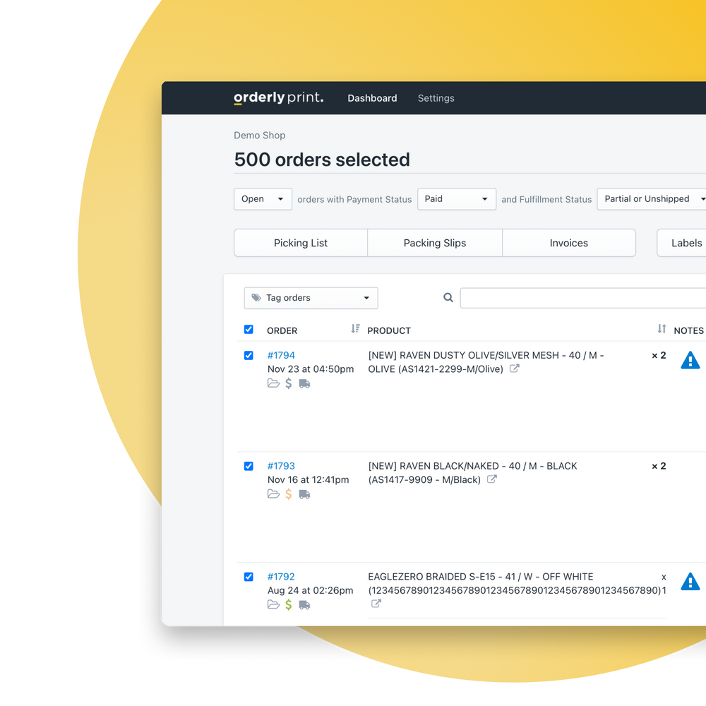 Orderry App OrderlyPrint - Shopify App